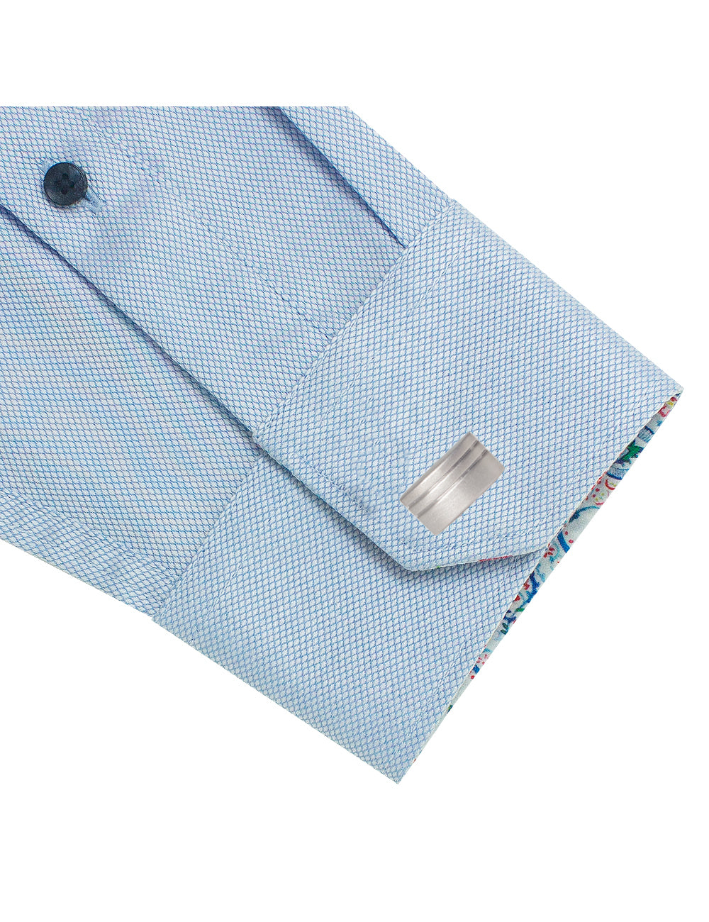 Classic Brushed Silver Rectangle with Double Lines Cufflink