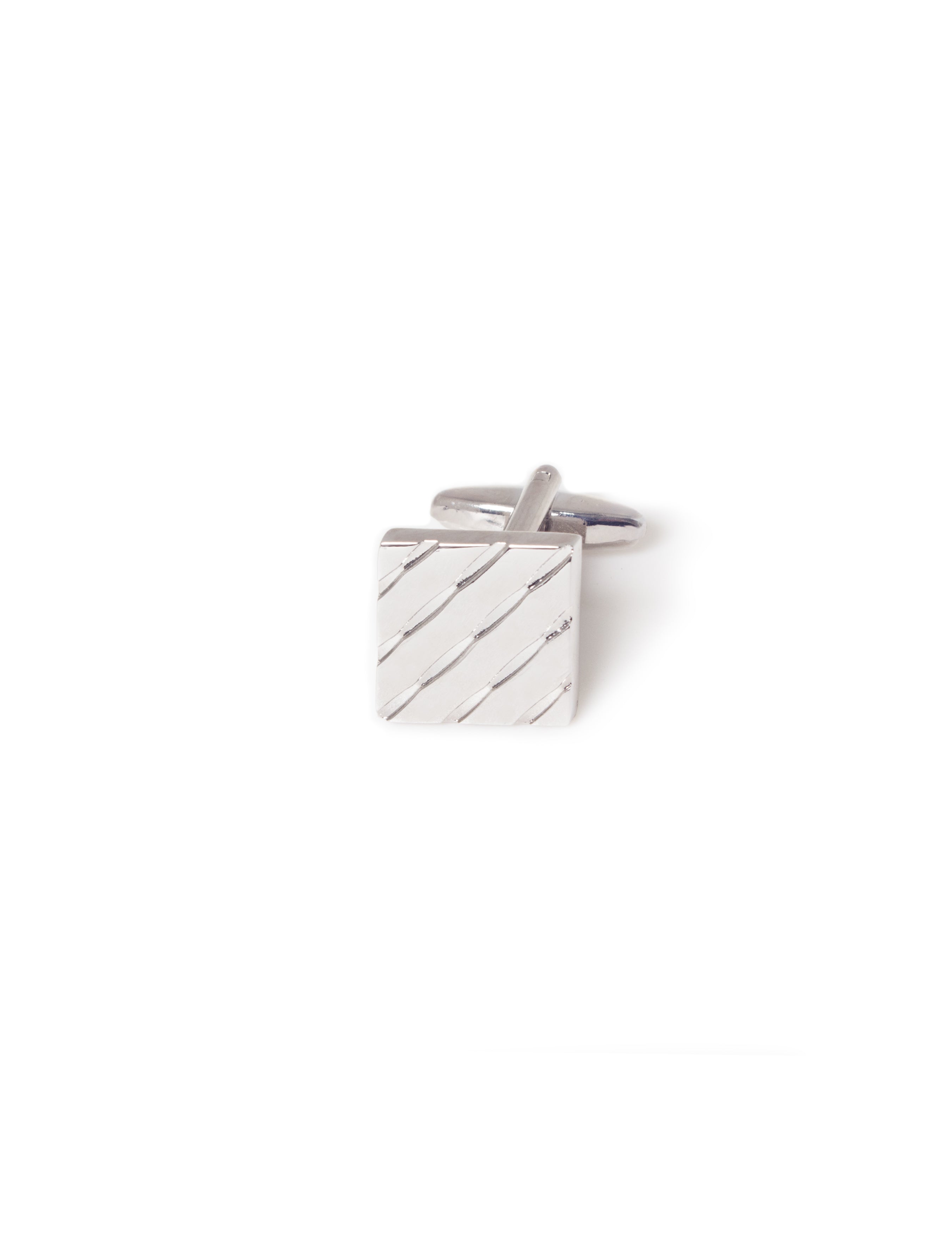 Classic Silver Square with Slash Pattern Cufflink