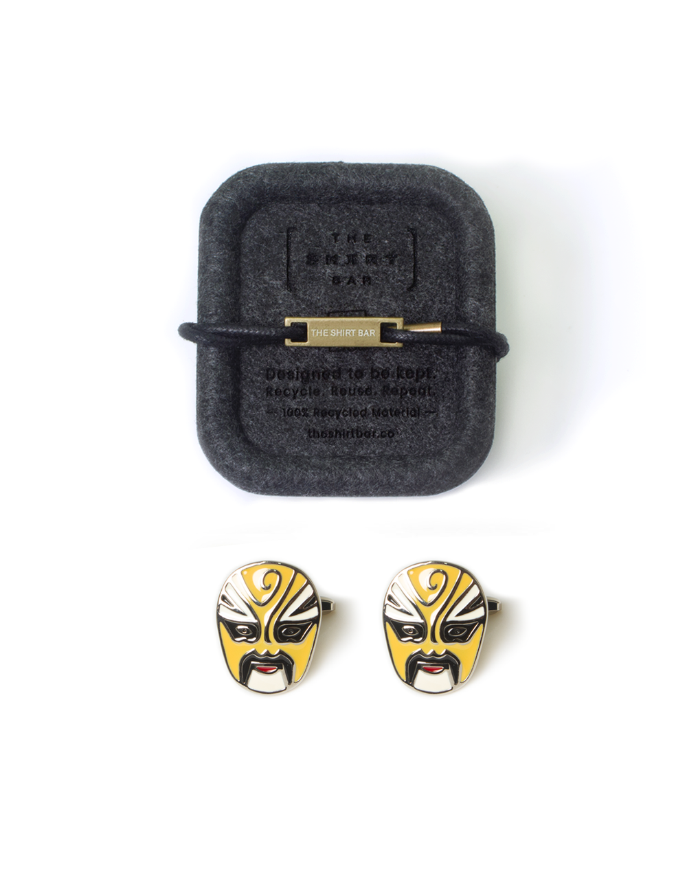 Yellow Chinese Opera Mask Cufflinks