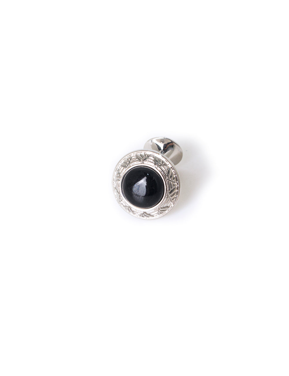 Round Black Enamel with Silver Pattern Cufflink