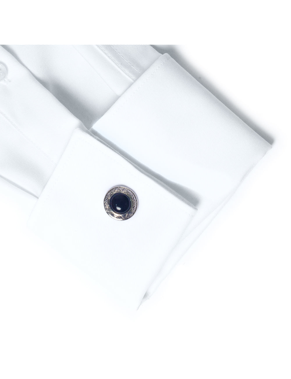 Round Black Enamel with Silver Pattern Cufflink