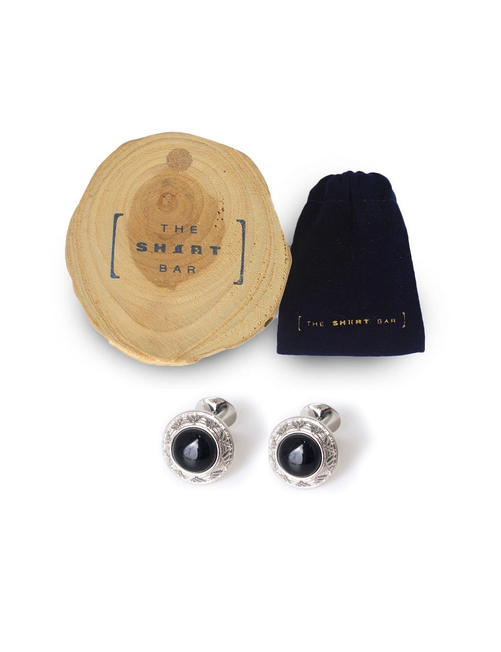 Round Black Enamel with Silver Pattern Cufflink
