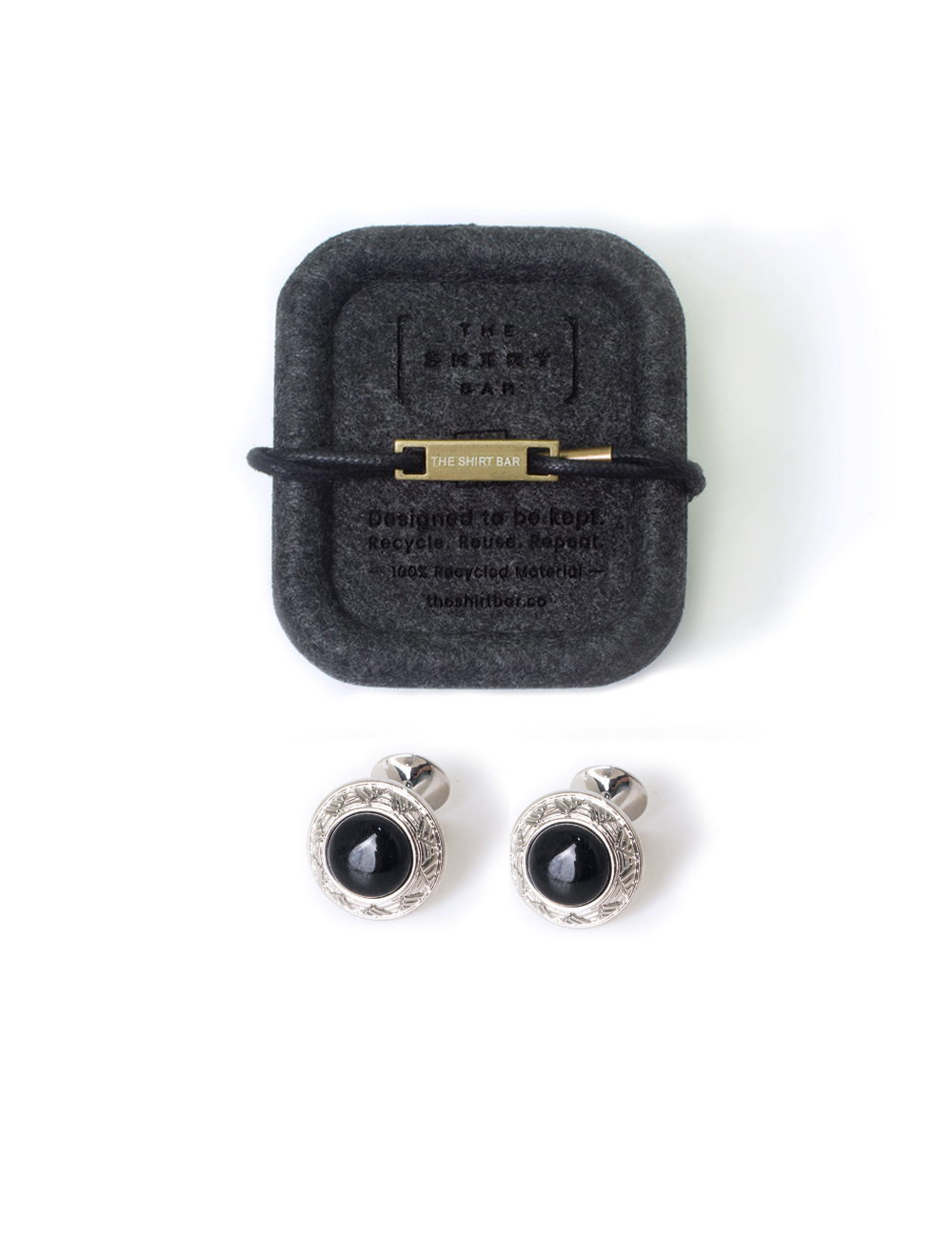 Round Black Enamel with Silver Pattern Cufflink