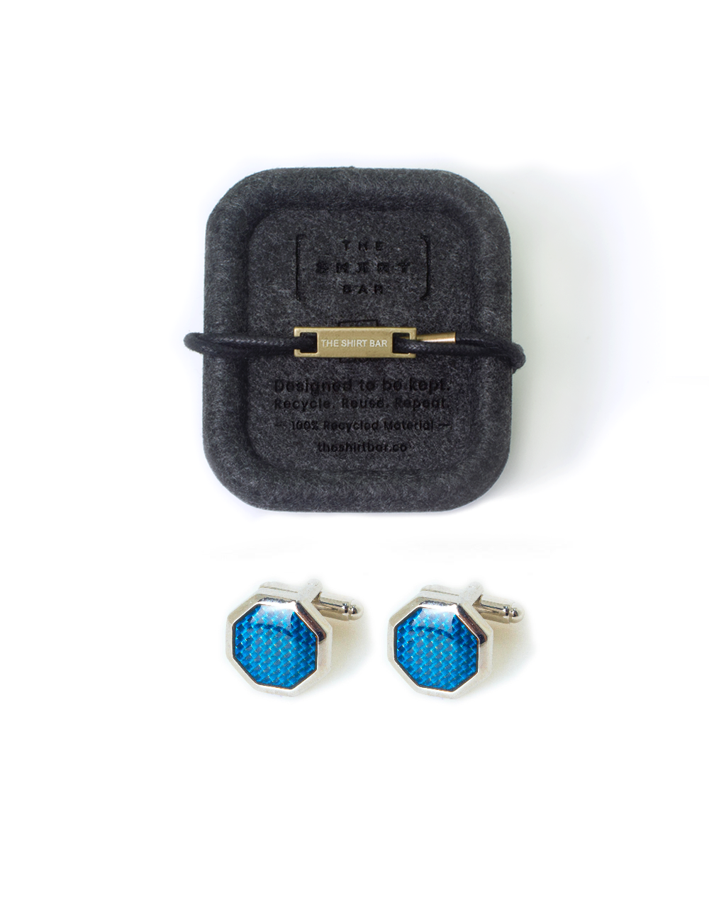 Octagon Blue Carbon Fiber Cufflink
