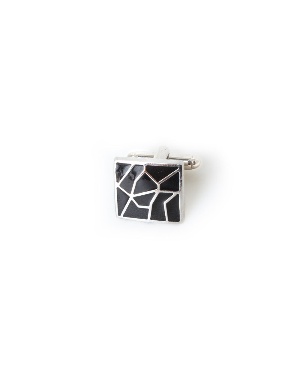 Square Black Enamel with Silver Pattern Cufflink