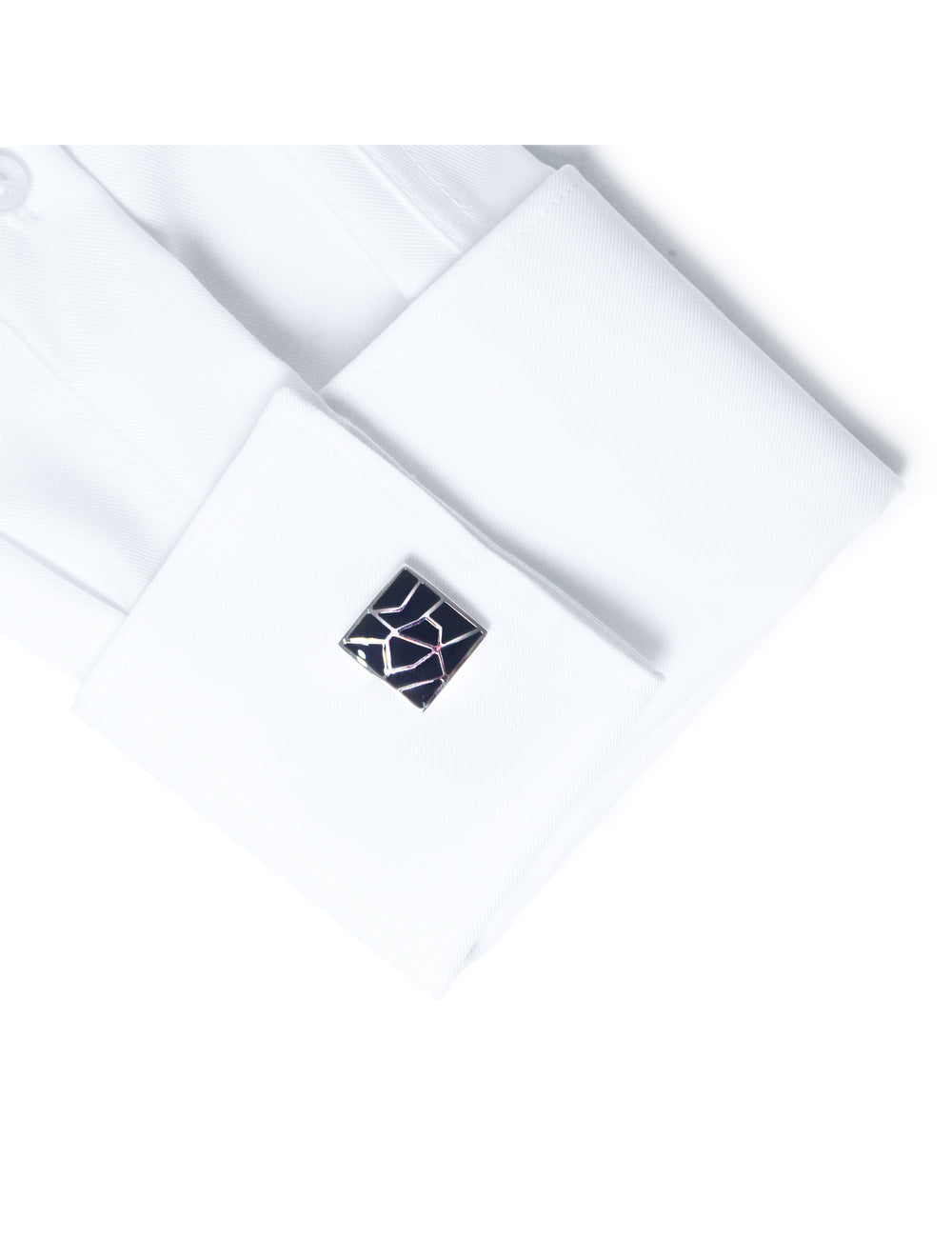 Square Black Enamel with Silver Pattern Cufflink