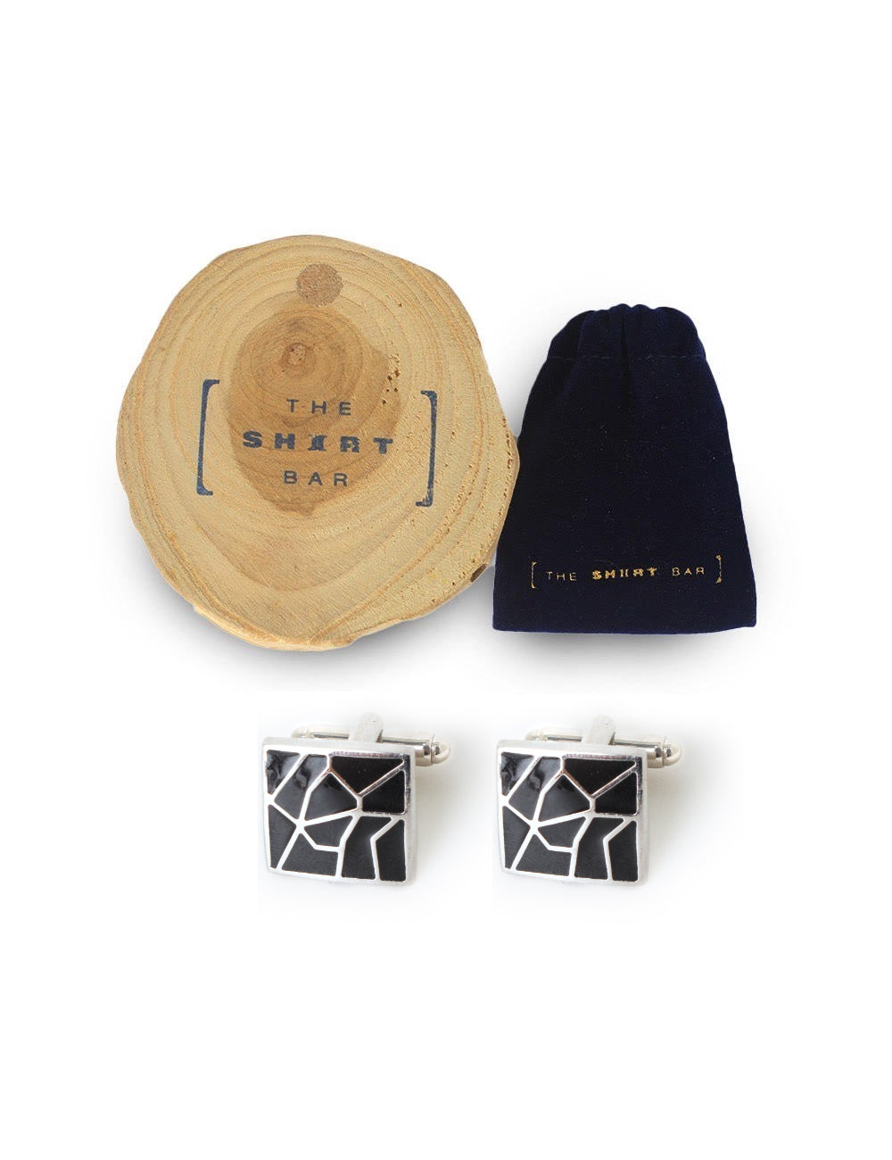 Square Black Enamel with Silver Pattern Cufflink