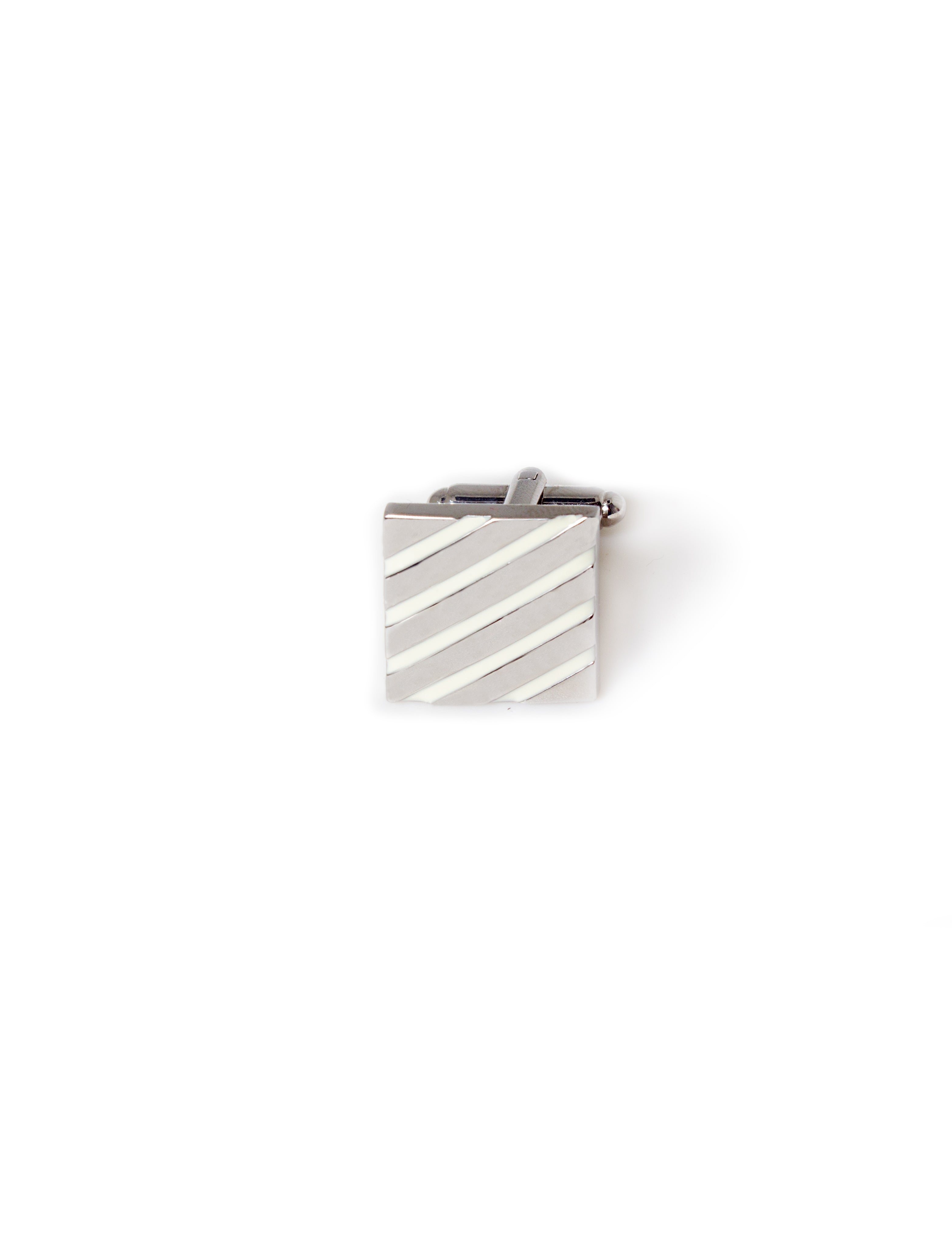 White and Silver Enamel Slash Cufflink