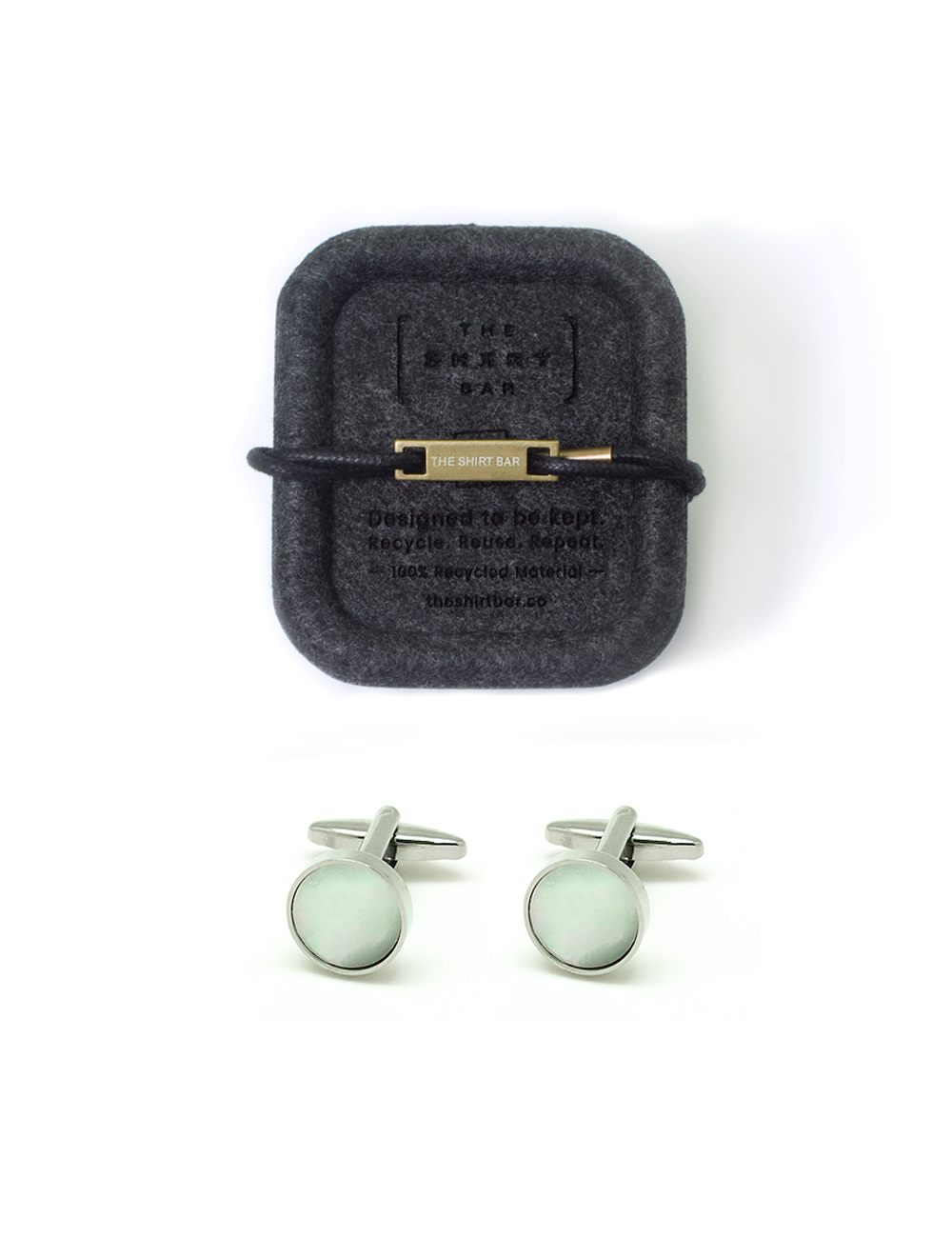 Grey Pearl in Silver Round Cufflink