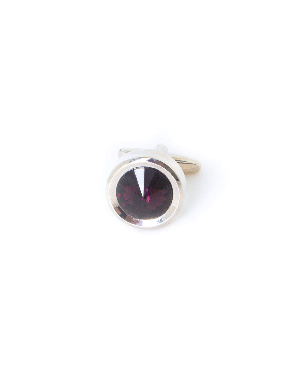 Purple Crystal in Round Silver Cufflink