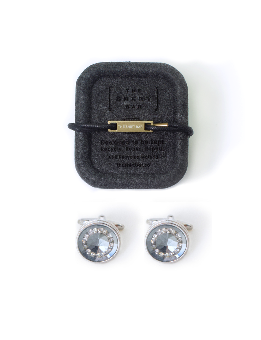 Crystal Ring with  Grey Pyramid Stone Cufflink