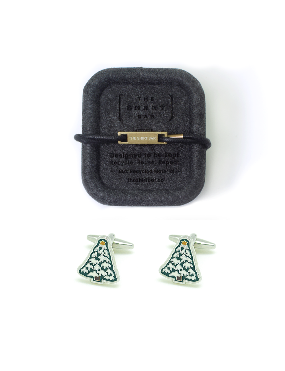 Green and White Christmas Tree Cufflink