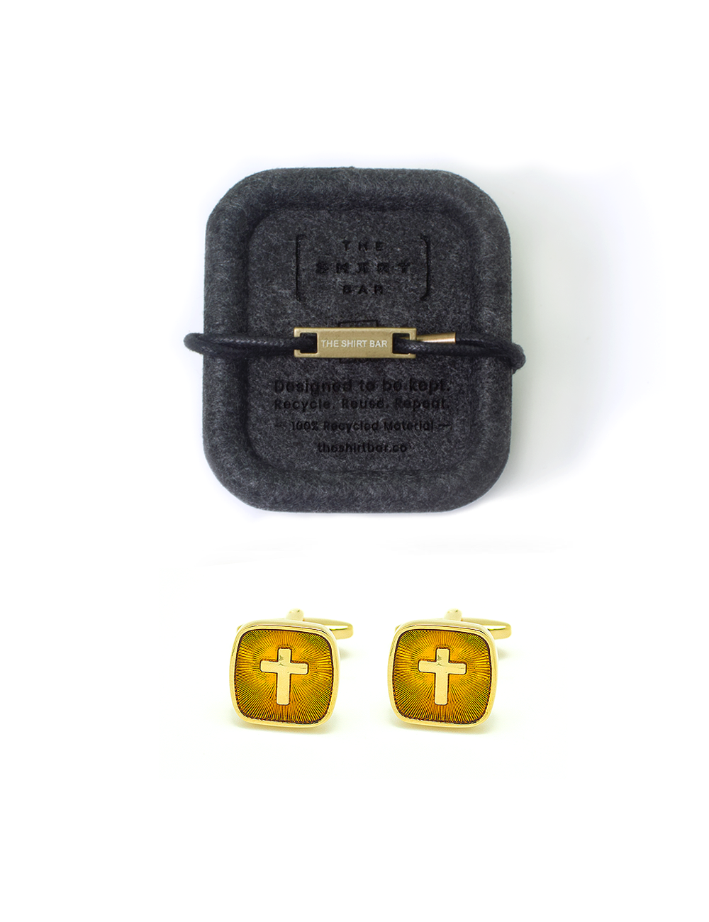 Gold Cross in Brown Enamel Square Cufflink