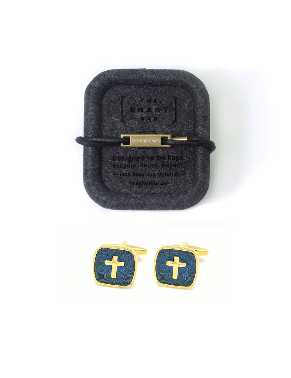 Gold Cross in Navy Enamel Square Cufflink
