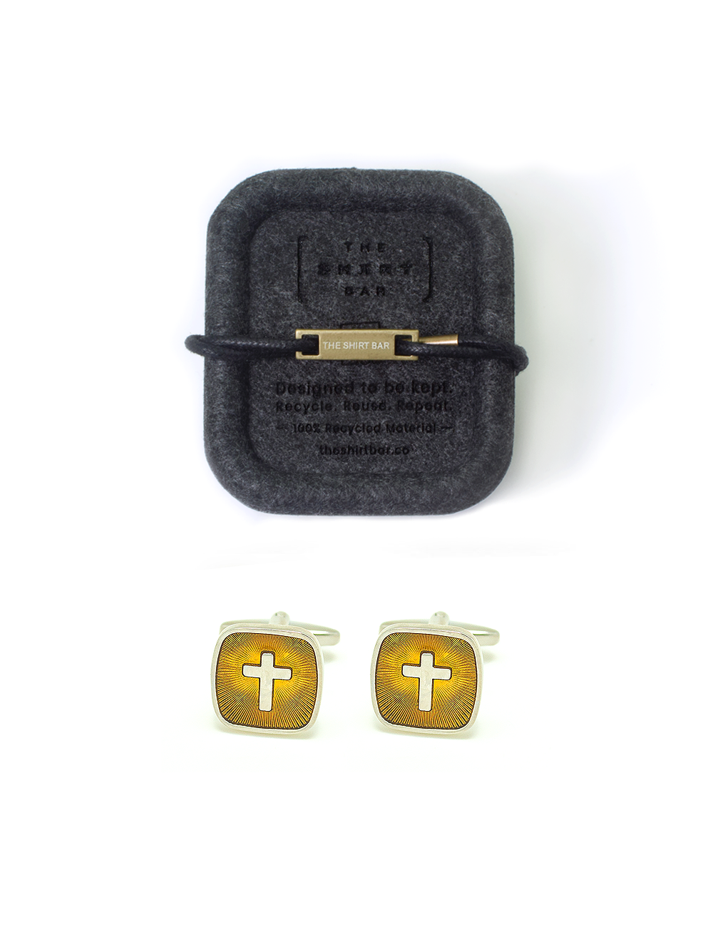 Silver Cross in Yellow Enamel Square Cufflink