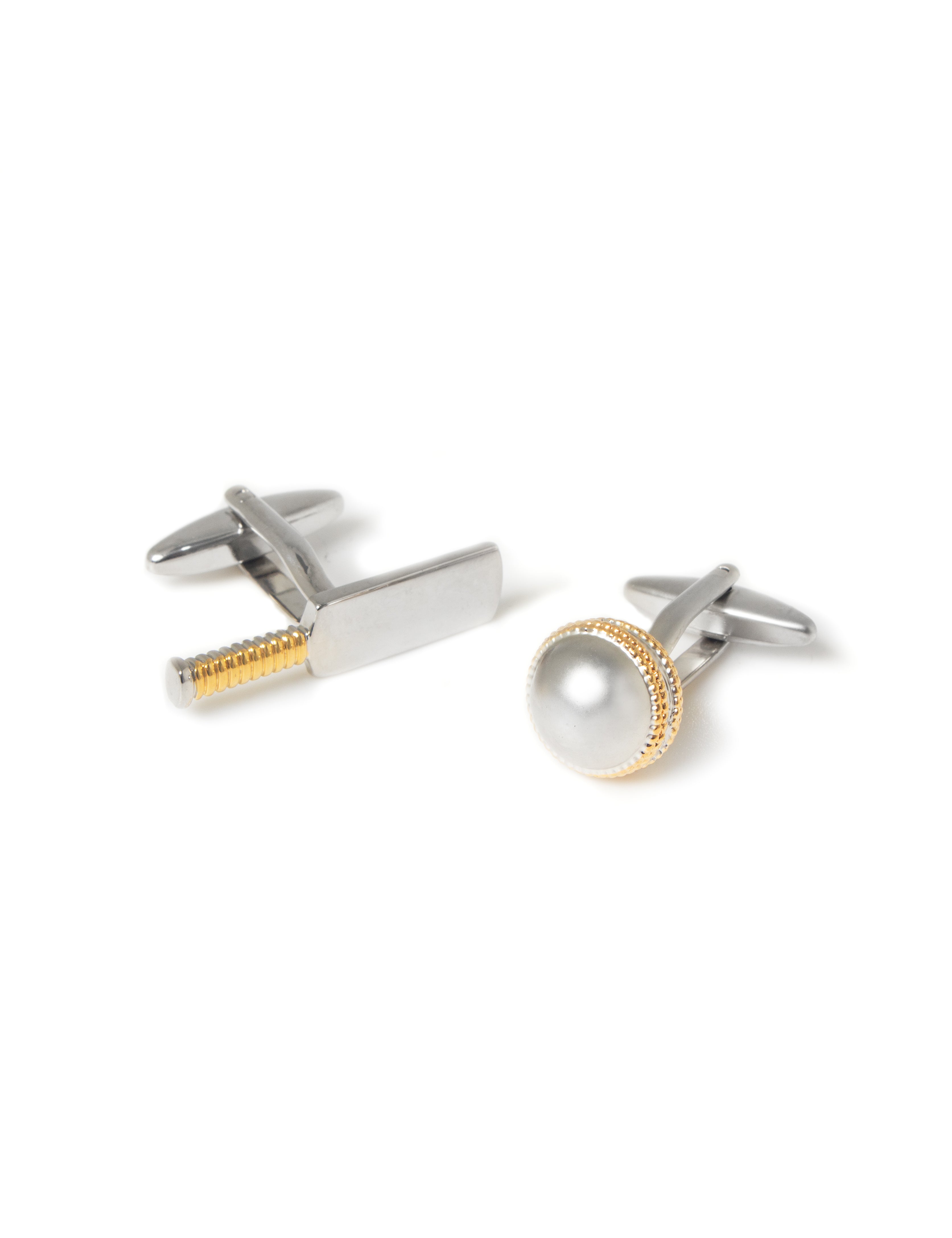 Brushed Silver Cricket Ball and Bat Cufflink