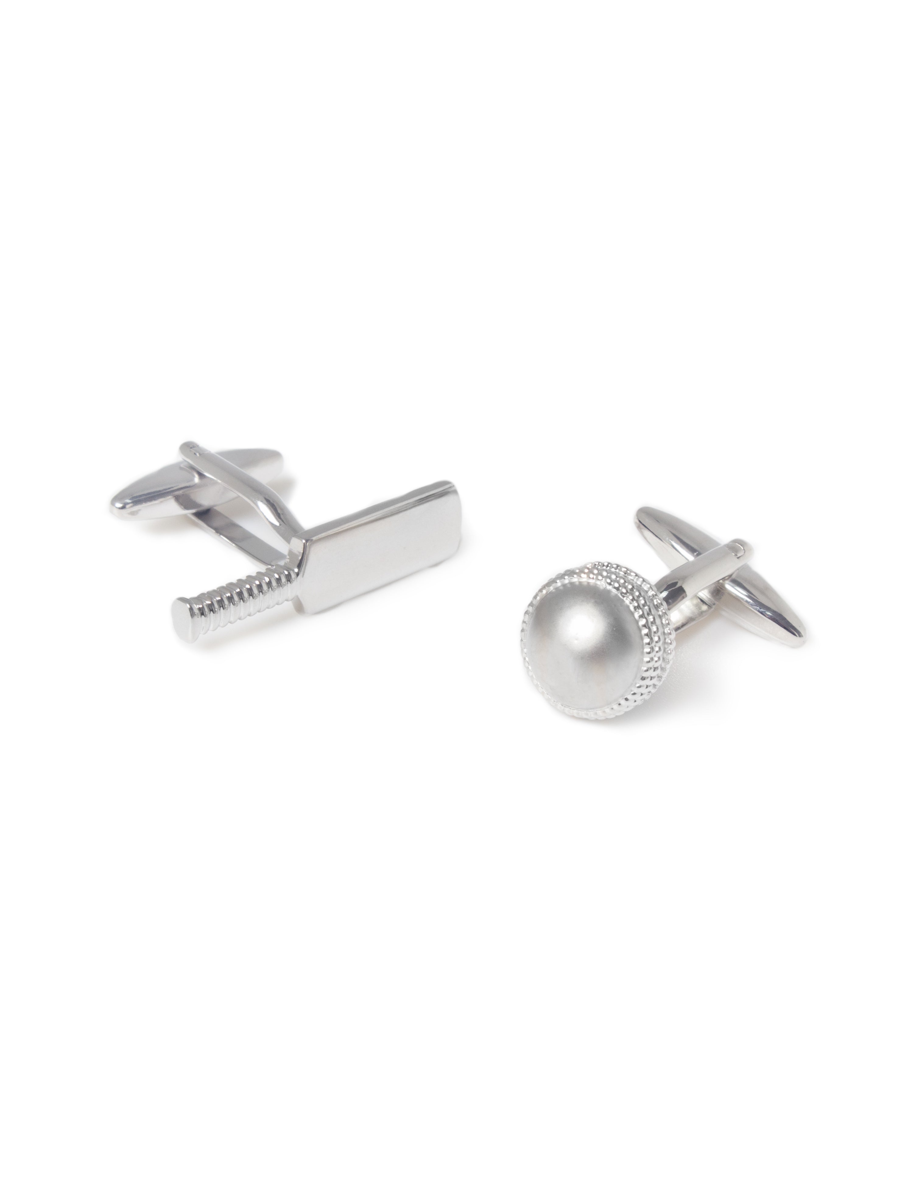 Silver Cricket Ball and Silver Bat Cufflink