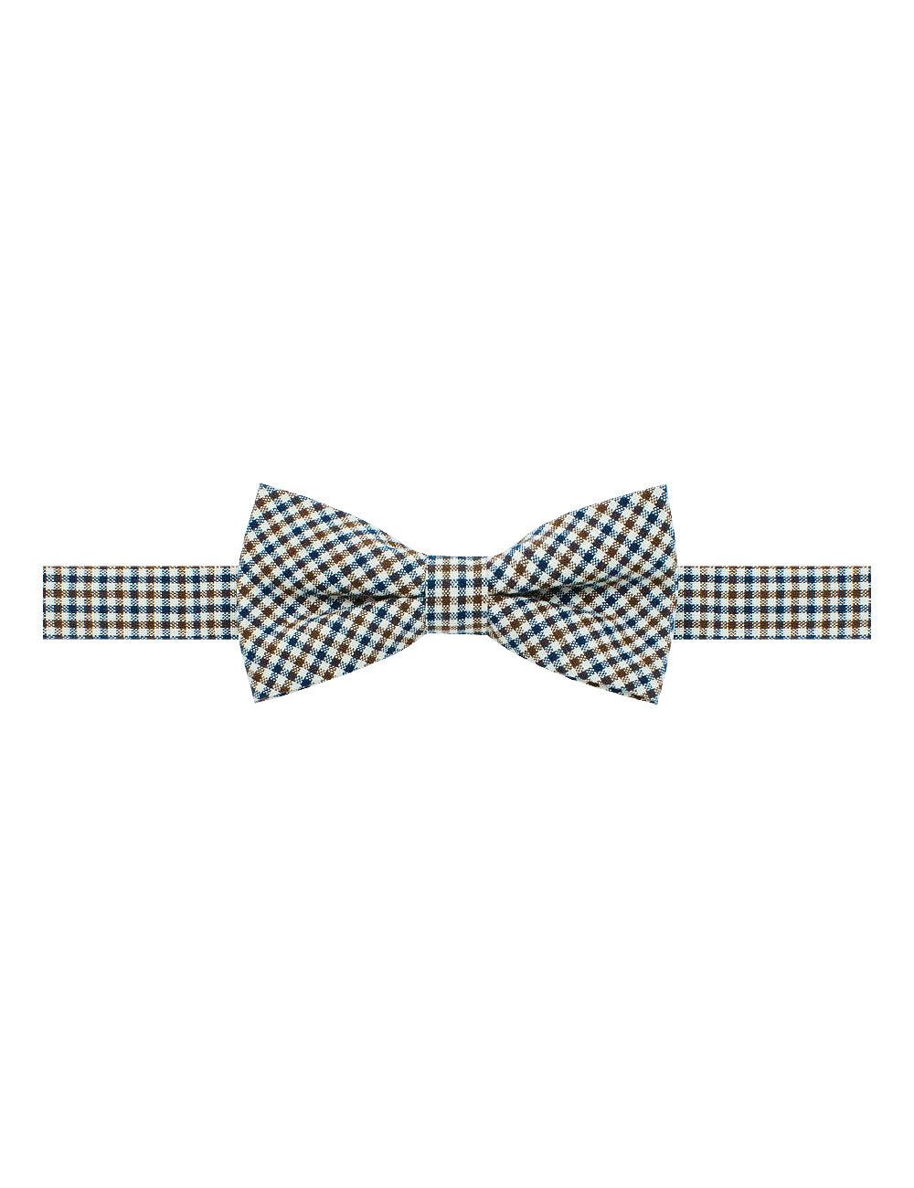 Ecru with Navy and Brown Small Checks Woven Bowtie