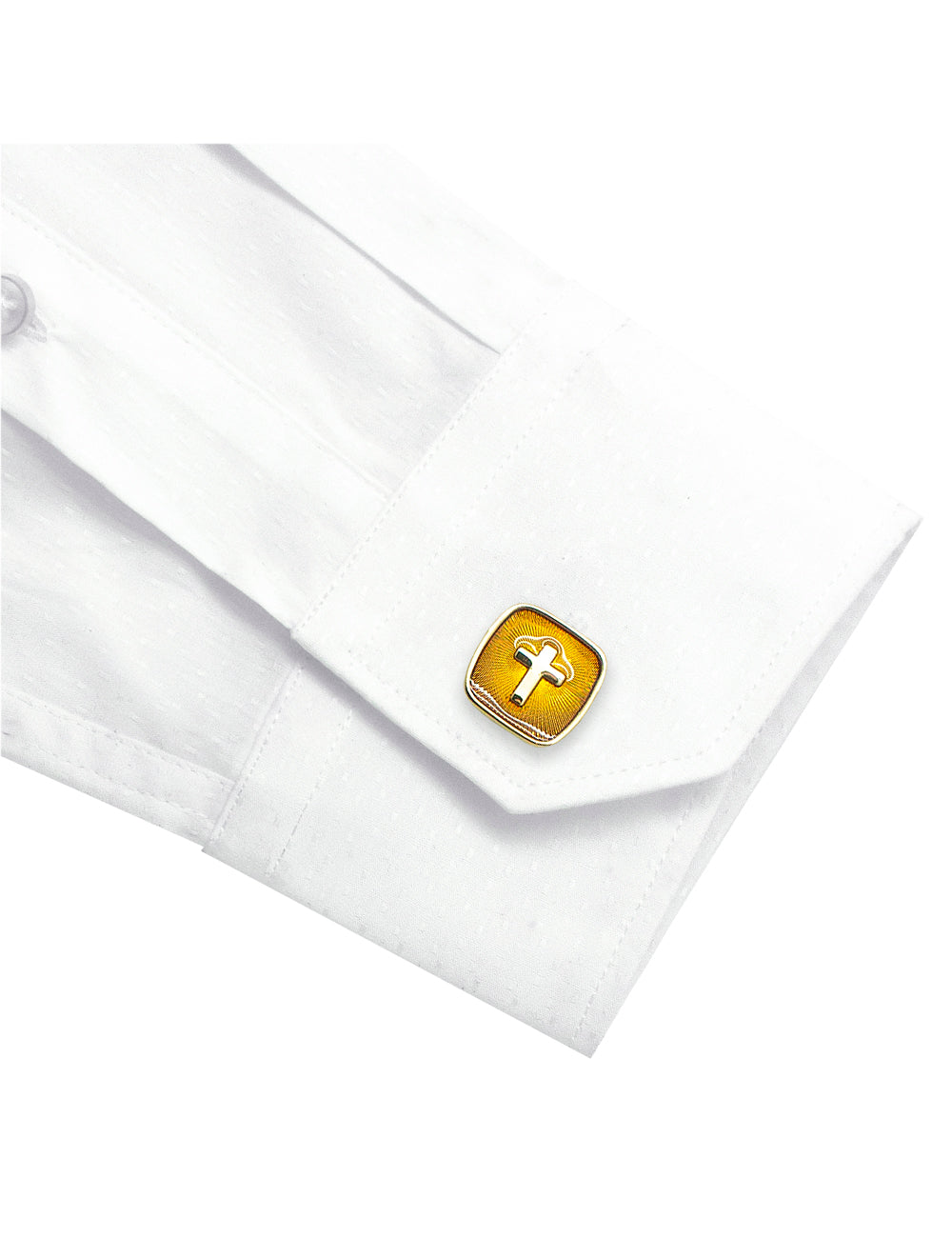 Gold Cross in Brown Enamel Square Cufflink