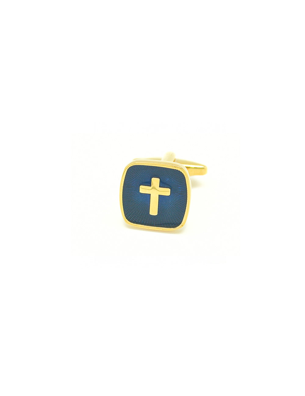 Gold Cross in Navy Enamel Square Cufflink