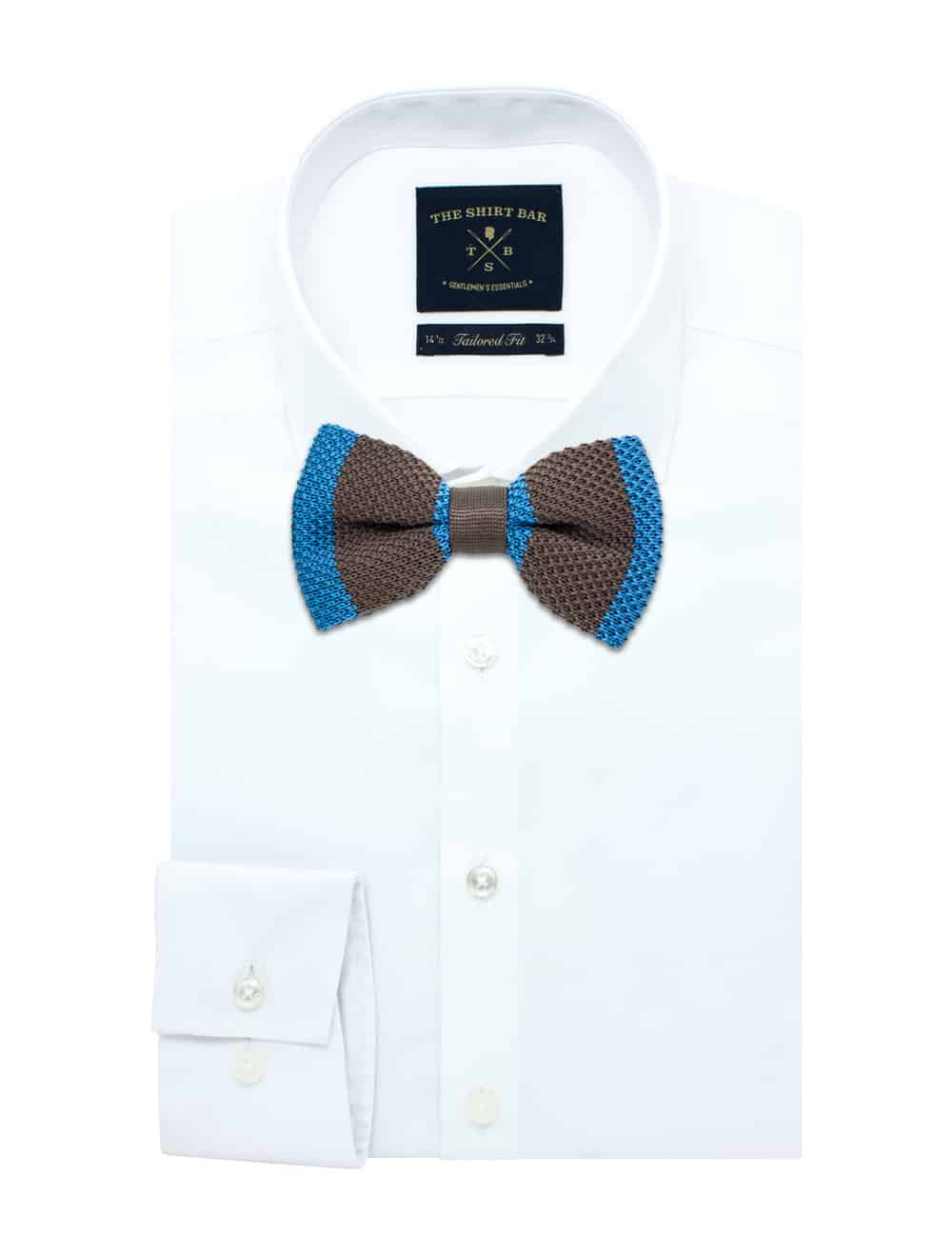 Brown and Blue Stripes Knitted Bowtie