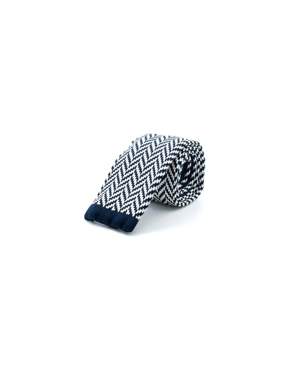 White with Black Herringone Knitted Necktie