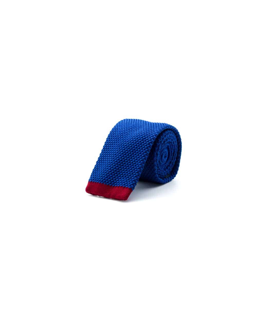 Solid Blue Knitted Necktie with Red tipping