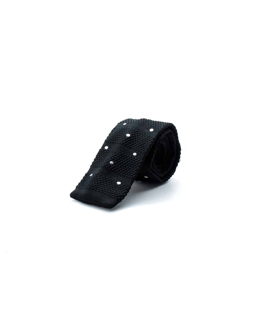 Black with Grey and White Polka Dots Knitted Necktie