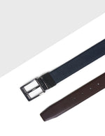 Navy Blue Crosshatch / Dark Brown Reversible Leather Belt — The Shirt Bar