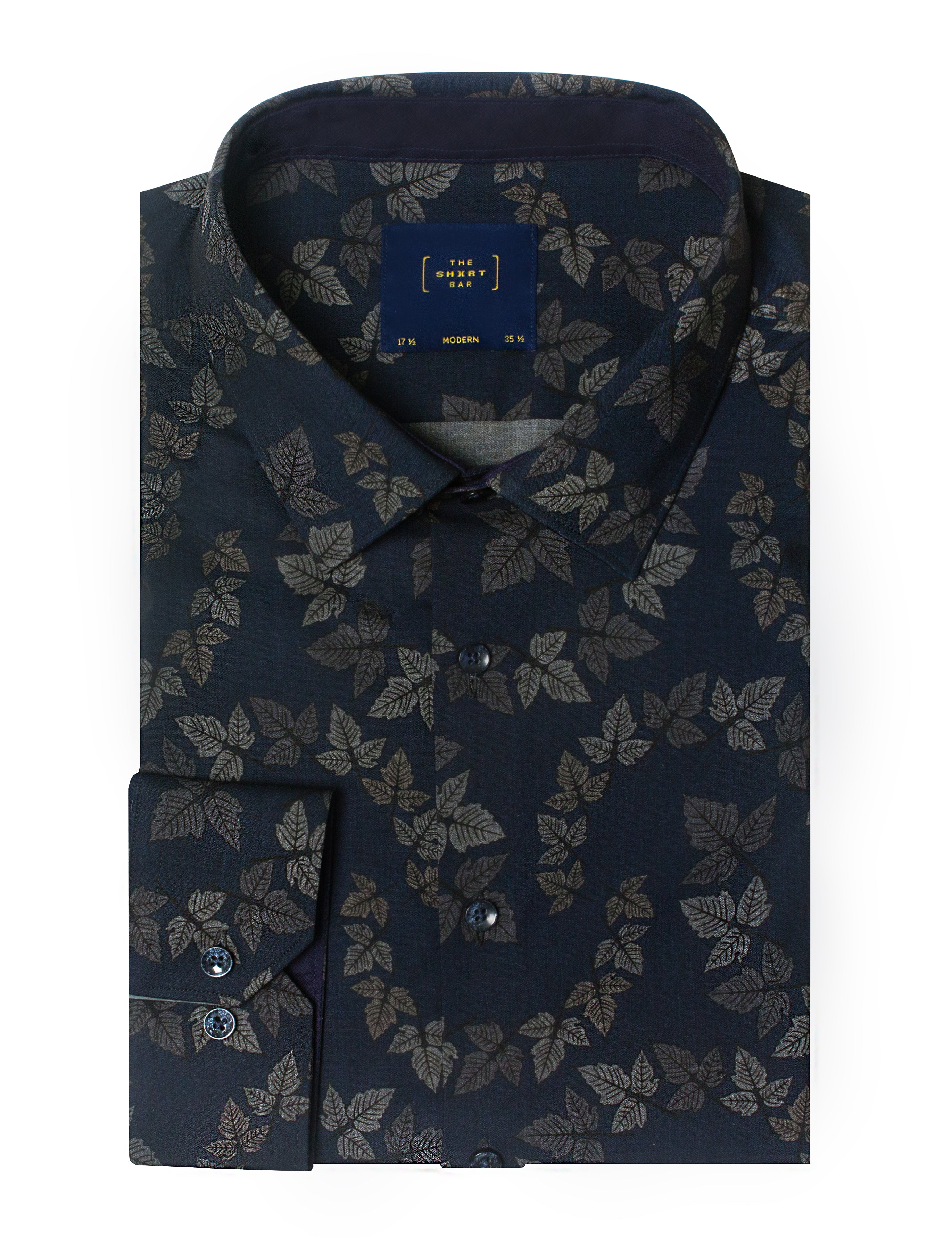 Blue Leaf Print Eco-ol Bamboo Stretch Modern Fit Shirt