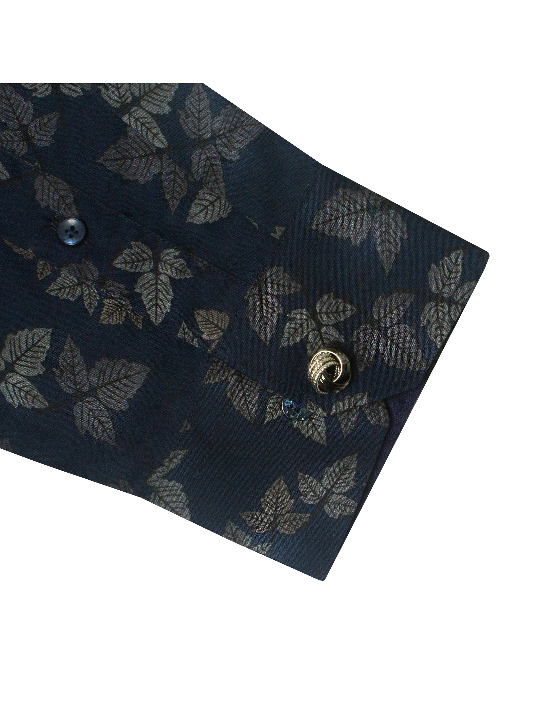 Blue Leaf Print Eco-ol Bamboo Stretch Modern Fit Shirt