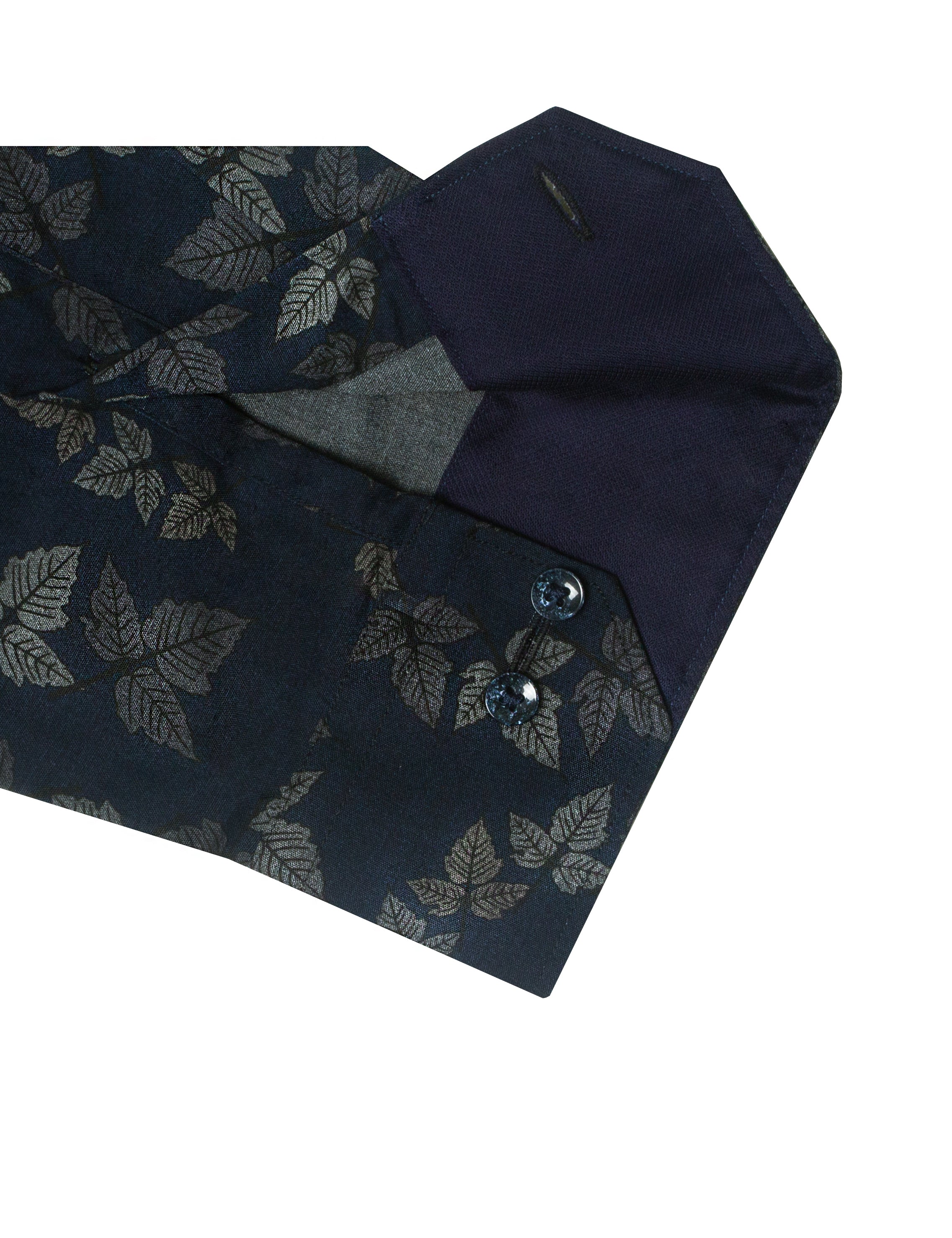 Blue Leaf Print Eco-ol Bamboo Stretch Modern Fit Shirt