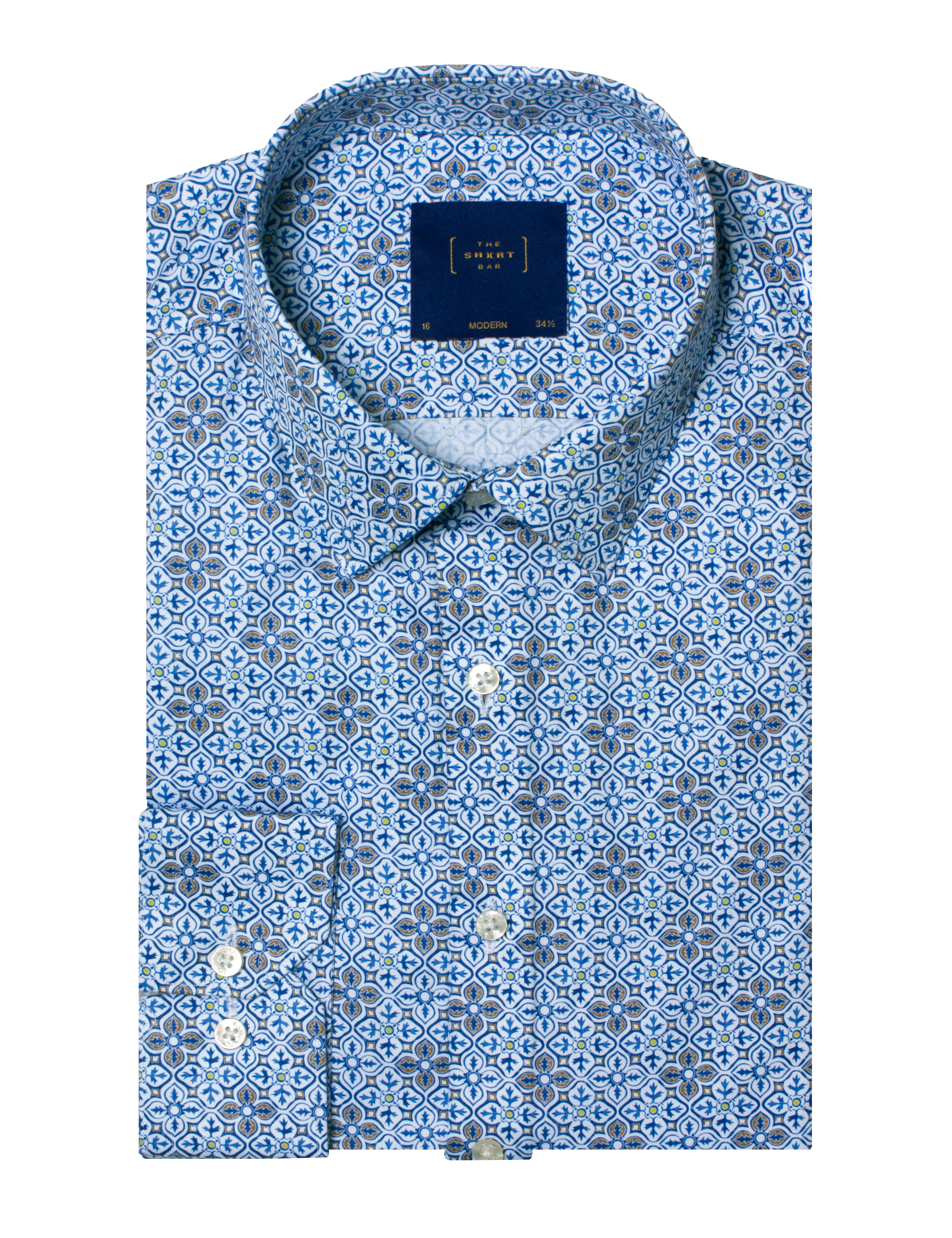 Blue Damask Floral Print Silky Finish Modern Fit Shirt
