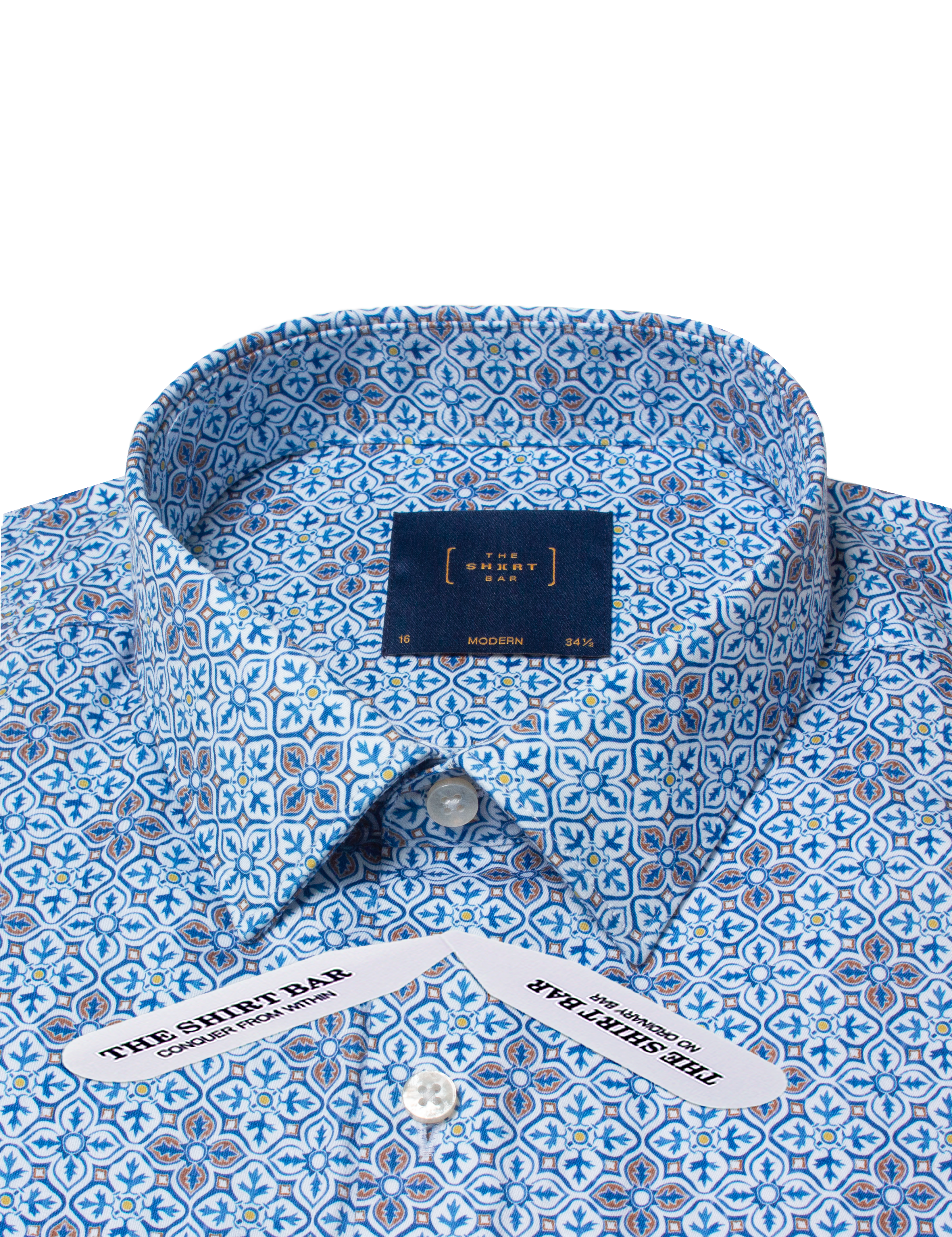 Blue Damask Floral Print Silky Finish Modern Fit Shirt