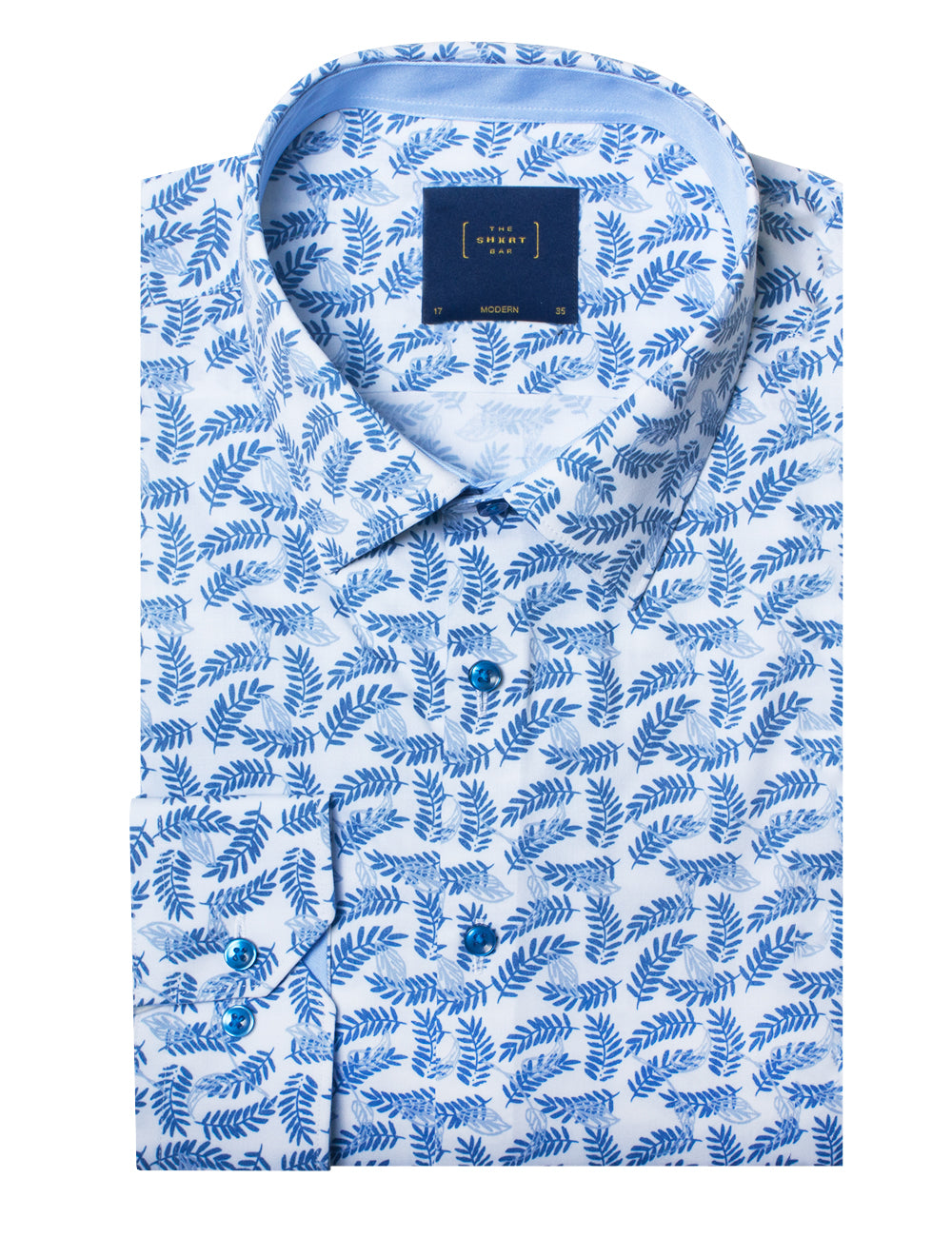 Blue Leaf Print Eco-ol Bamboo Stretch Modern Fit Shirt