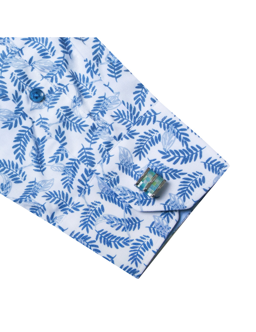 Blue Leaf Print Eco-ol Bamboo Stretch Modern Fit Shirt