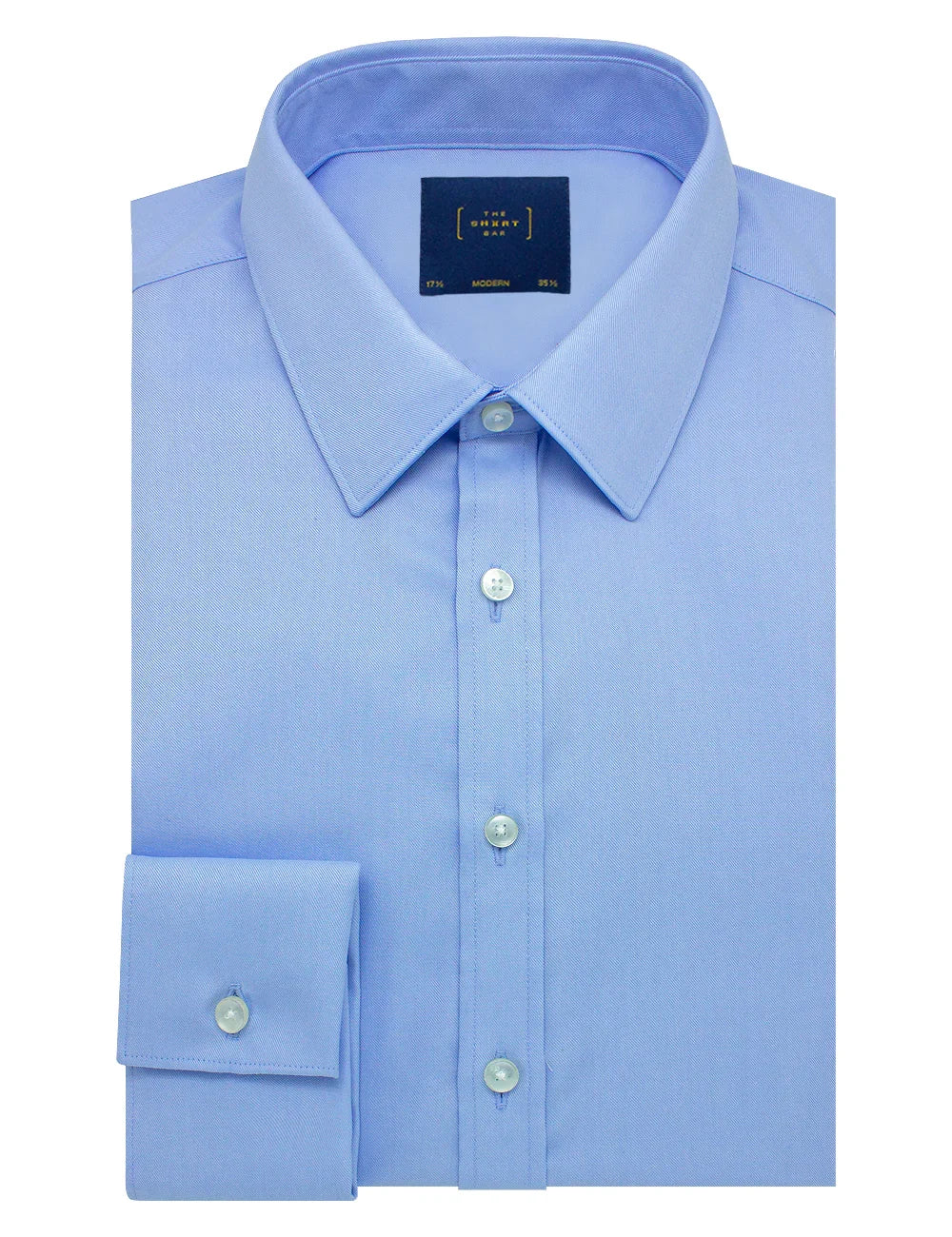 Everyday Shield Spill Resist Collection: Solid Blue Twill 2 Ply Double Cuff Modern Fit Long Sleeve Shirt