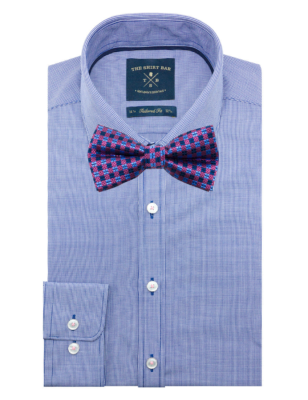 Navy and Pink Checks Woven Bowtie