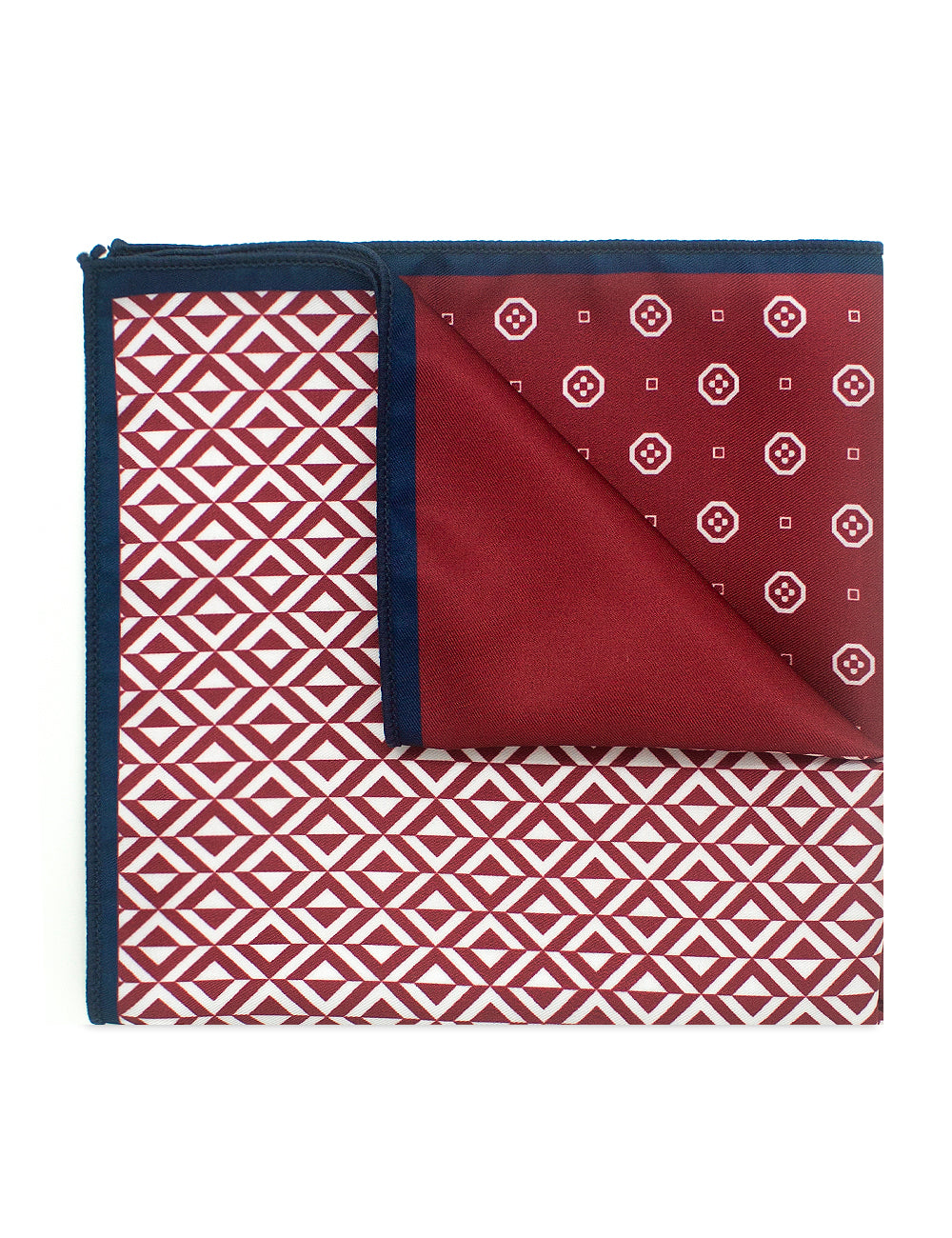 4-in-1 Red and Navy Blue Print Woven Pocket Square