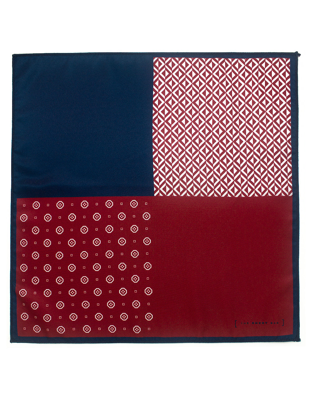 4-in-1 Red and Navy Blue Print Woven Pocket Square