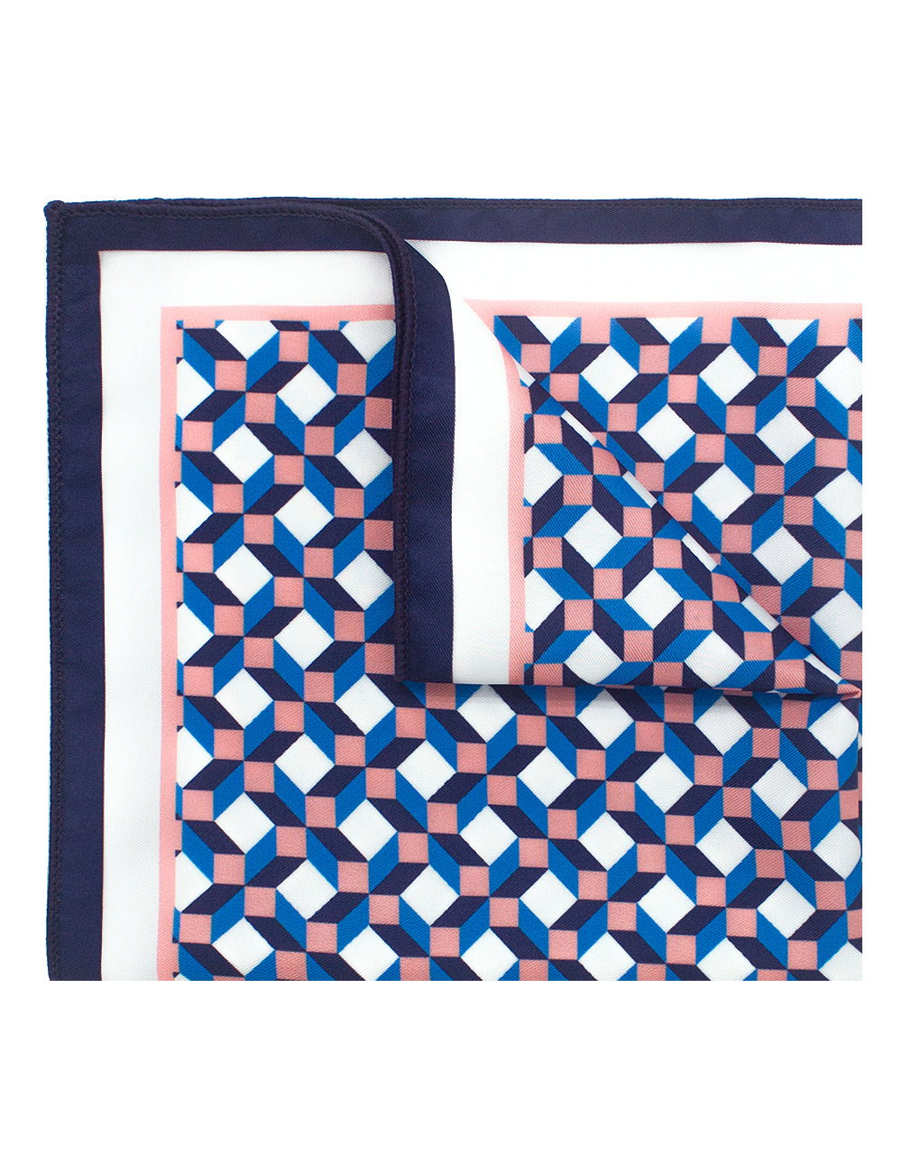 Navy Blue and Pink Geometric Print Woven Pocket Square