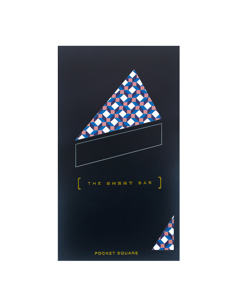 Navy Blue and Pink Geometric Print Woven Pocket Square