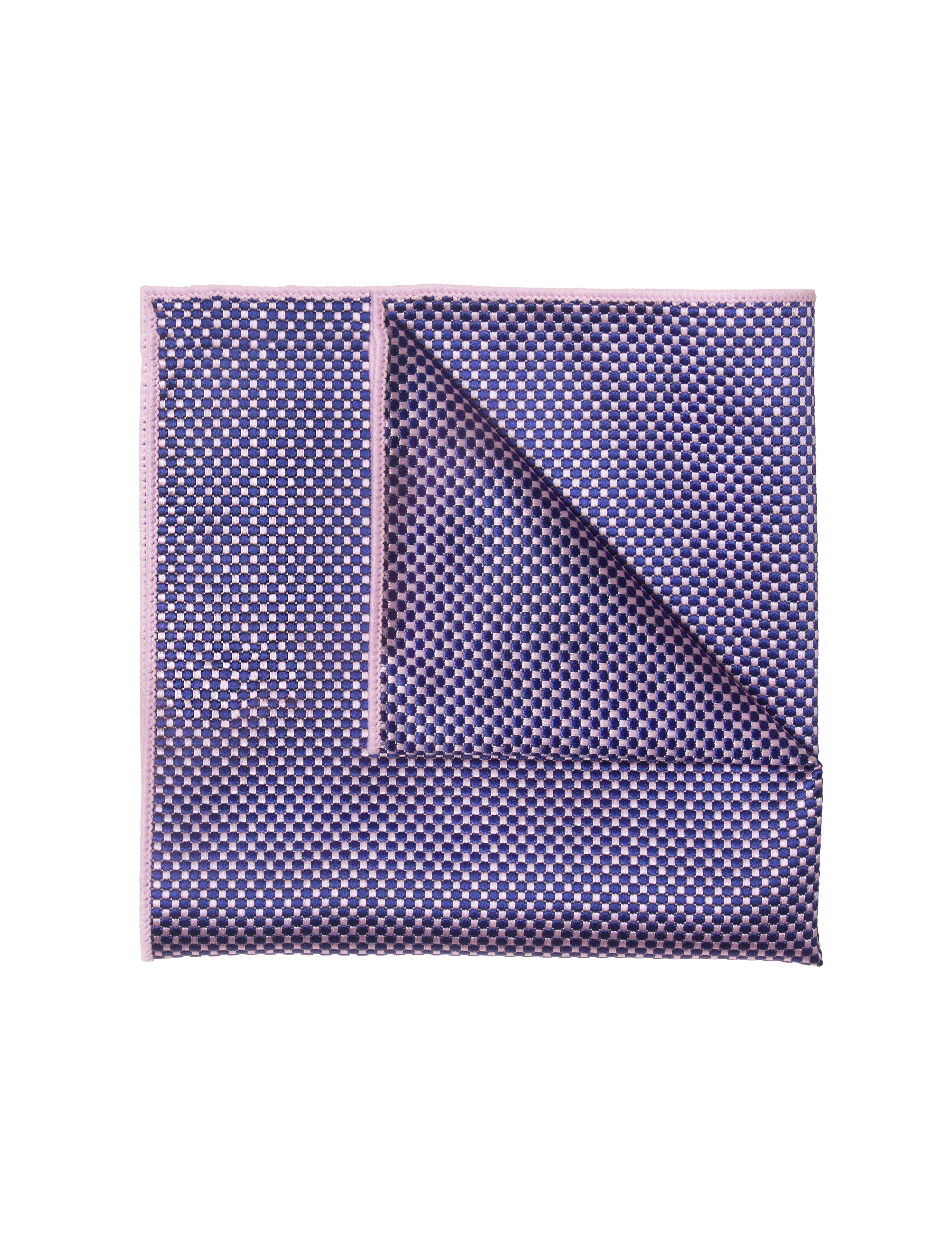 Pink and Navy Blue Checks Pattern Woven Pocket Square