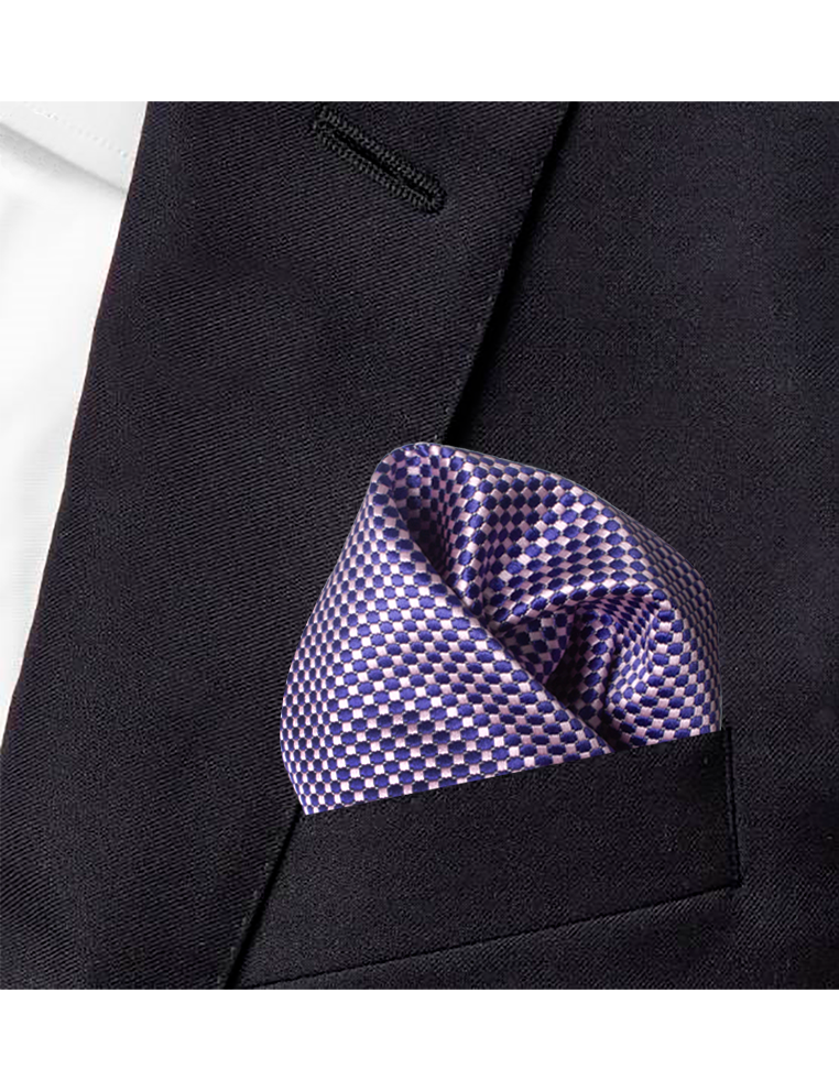 Pink and Navy Blue Checks Pattern Woven Pocket Square