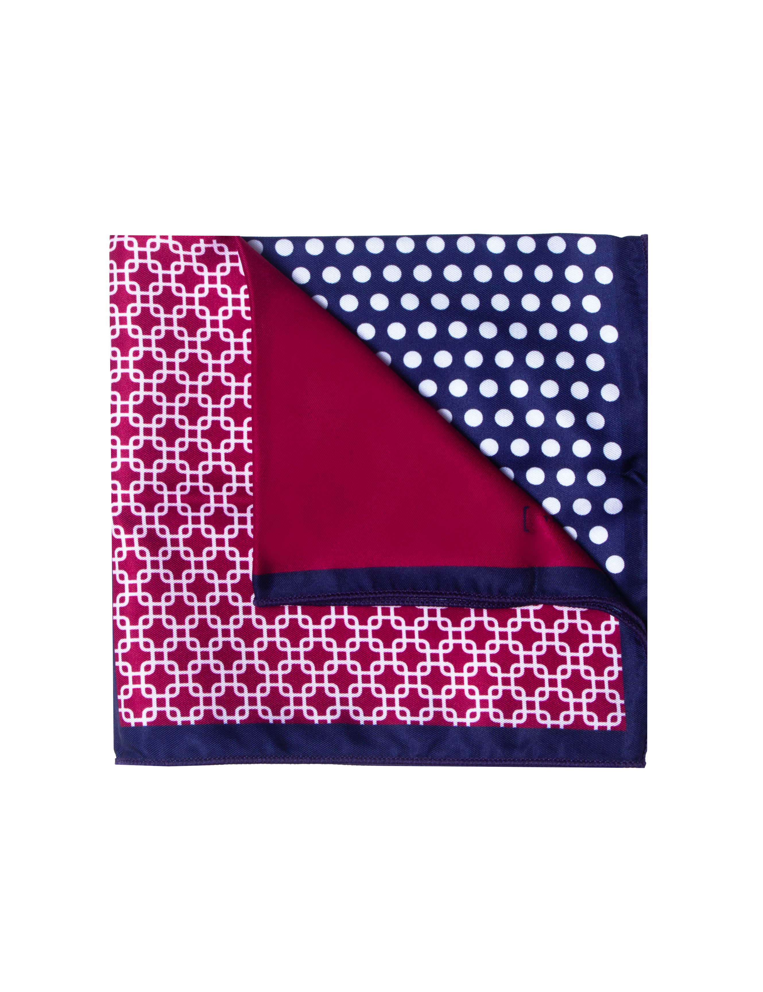 4-in-1 Navy Blue and Red Print Woven Pocket Square