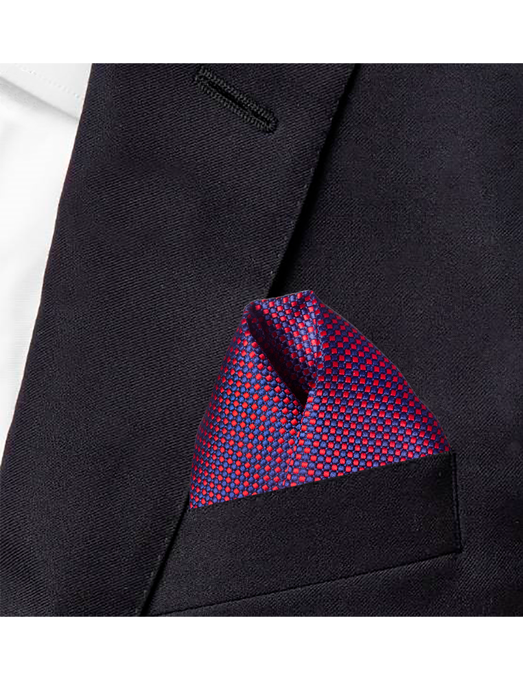 Red and Navy Blue Pattern Woven Pocket Square