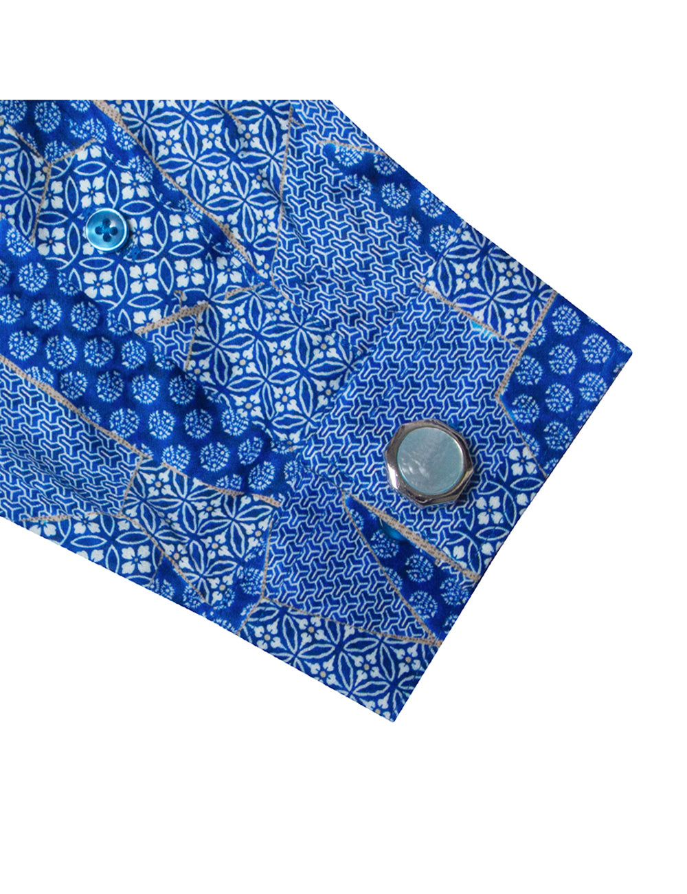Blue Geometric Floral Print Silky Finish Relaxed Fit Shirt — The Shirt Bar