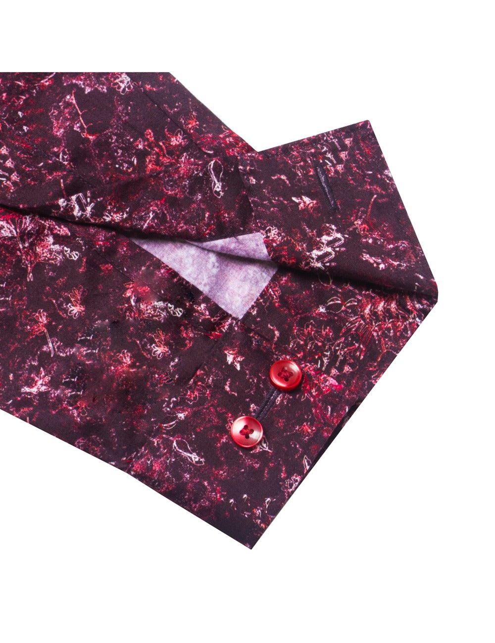 Red Geometric Flora Digital Print With Silky Finish Relaxed Fit Mandarin Collar Shirt