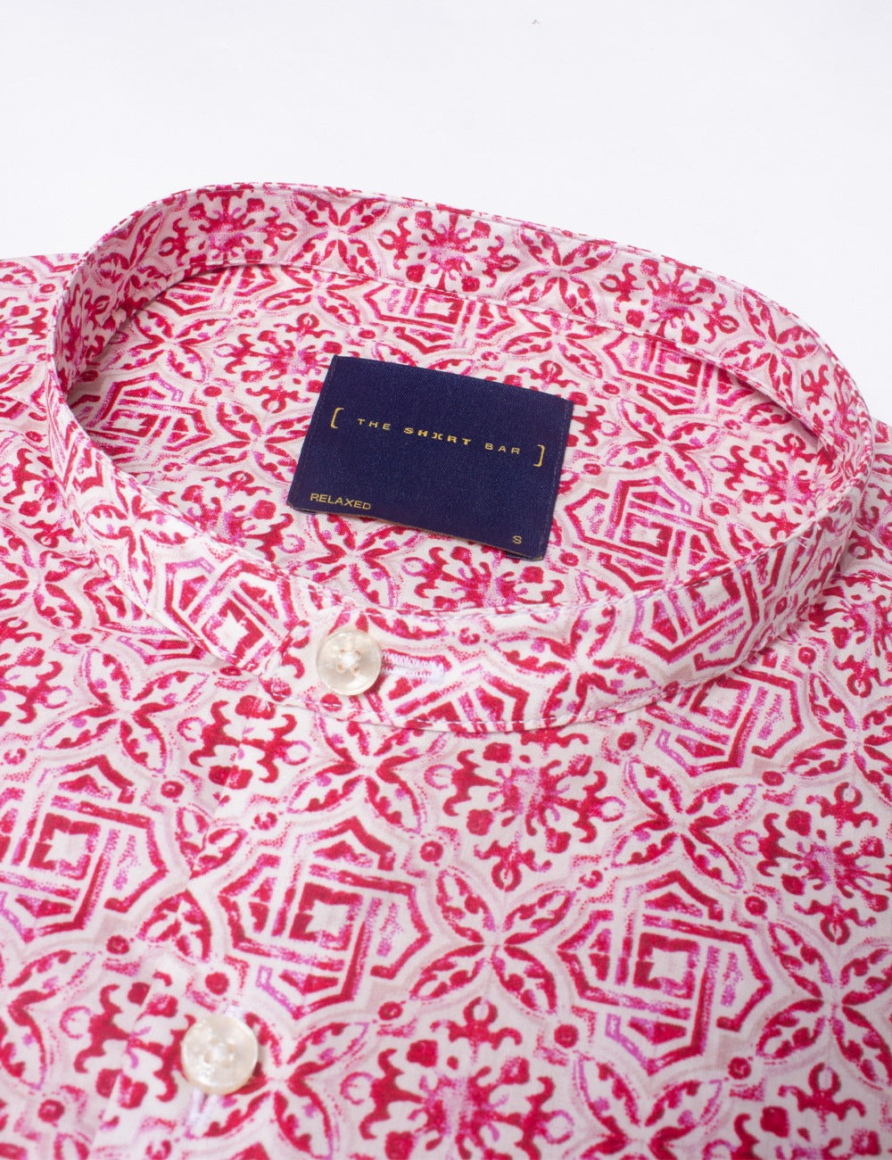 Print Mandarin Collar Relaxed Fit Short Sleeve Shirt