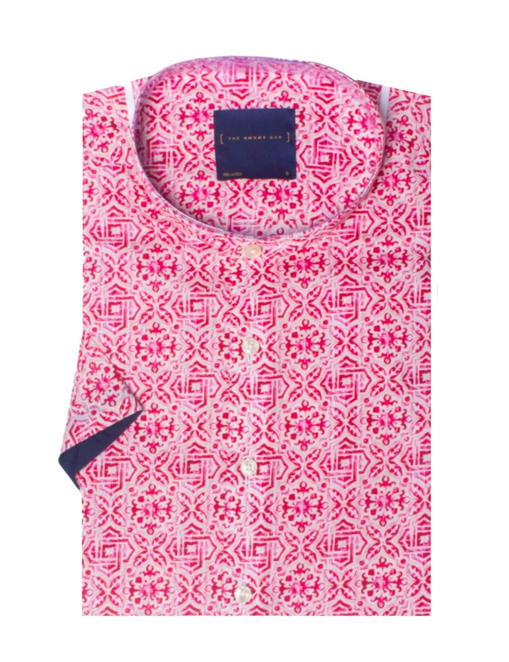 Print Mandarin Collar Relaxed Fit Short Sleeve Shirt